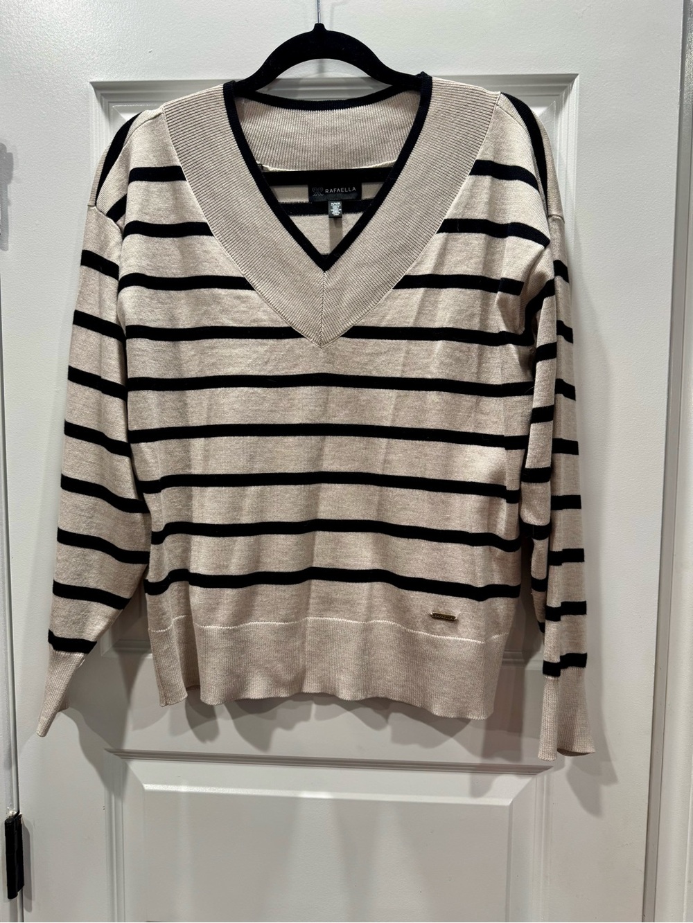 Rafaella Striped V-Neck Sweater